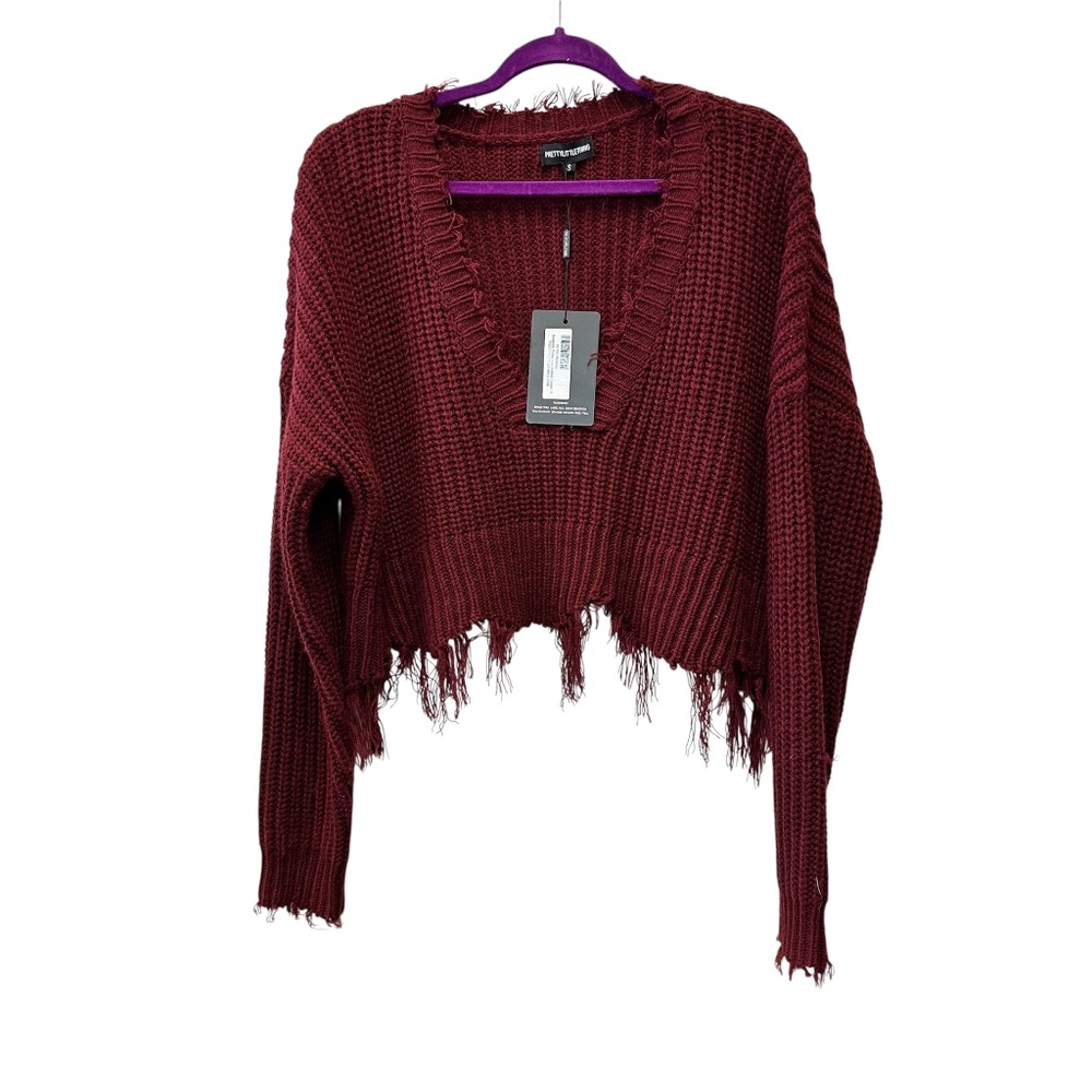 NWT PrettyLittleThing Fringe Sweater Jumper Distressed Rust Size S Small